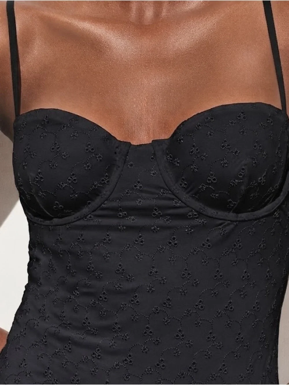 JCrew Balconette Eyelet Black Cup Underwire One Piece Swimsuit NEW Size 8